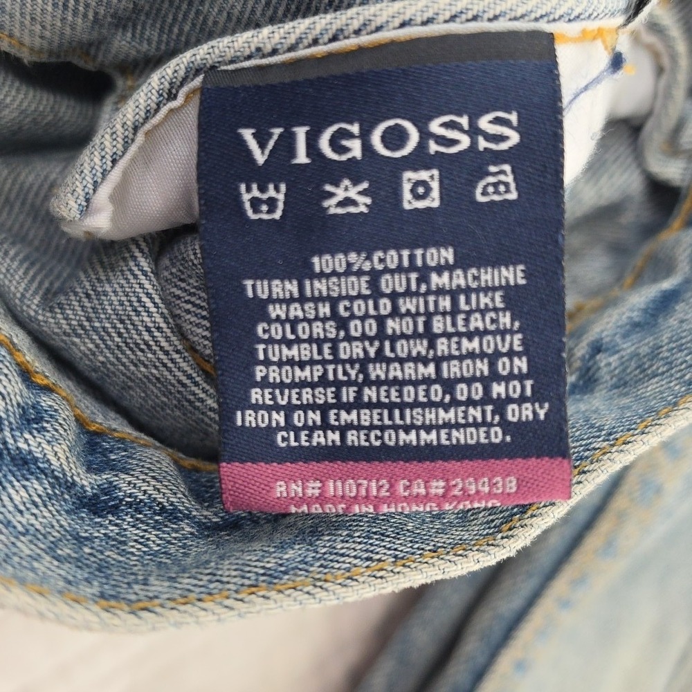 Vigoss Denim Biker Jacket Women's S Med Wash Distressed All Cotton J11880A EUC - Picture 7 of 14